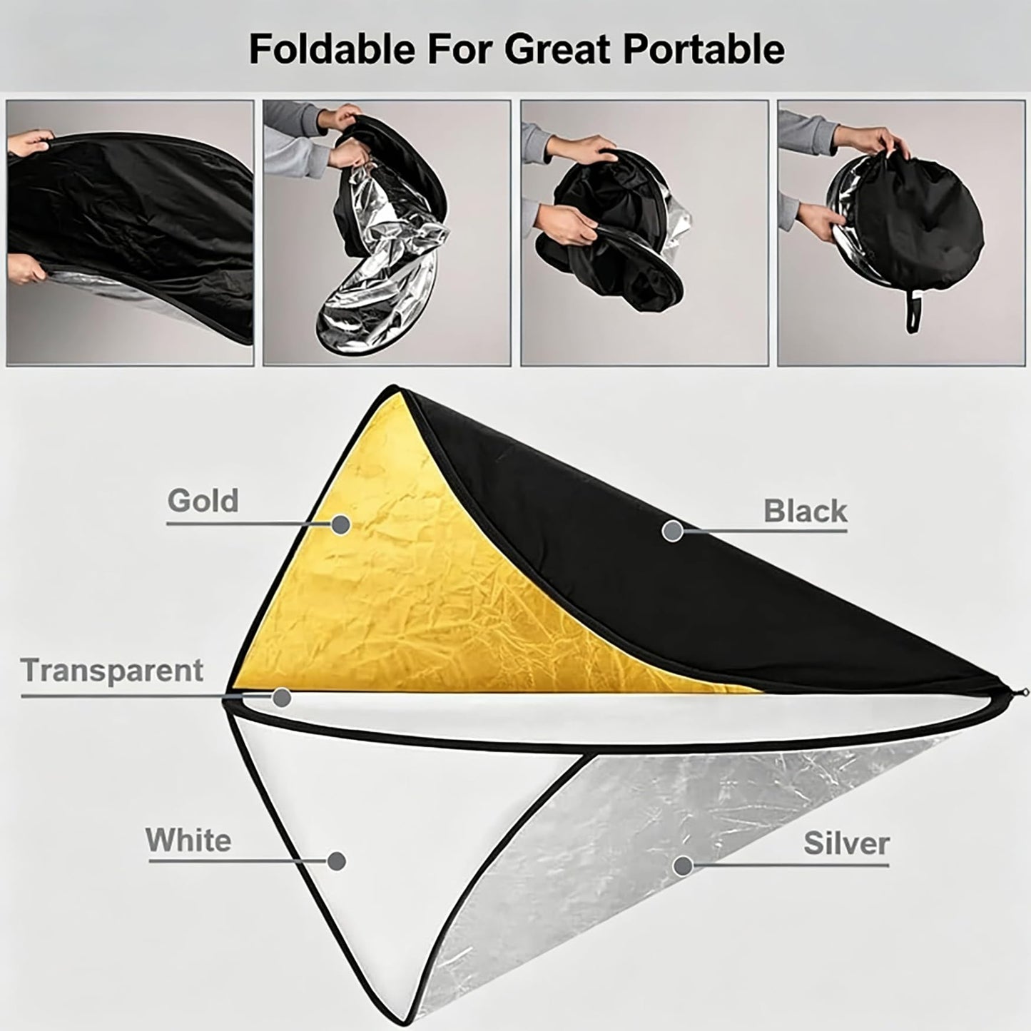 5 in 1 Collapsible Photography Reflector Diffuser with Bag