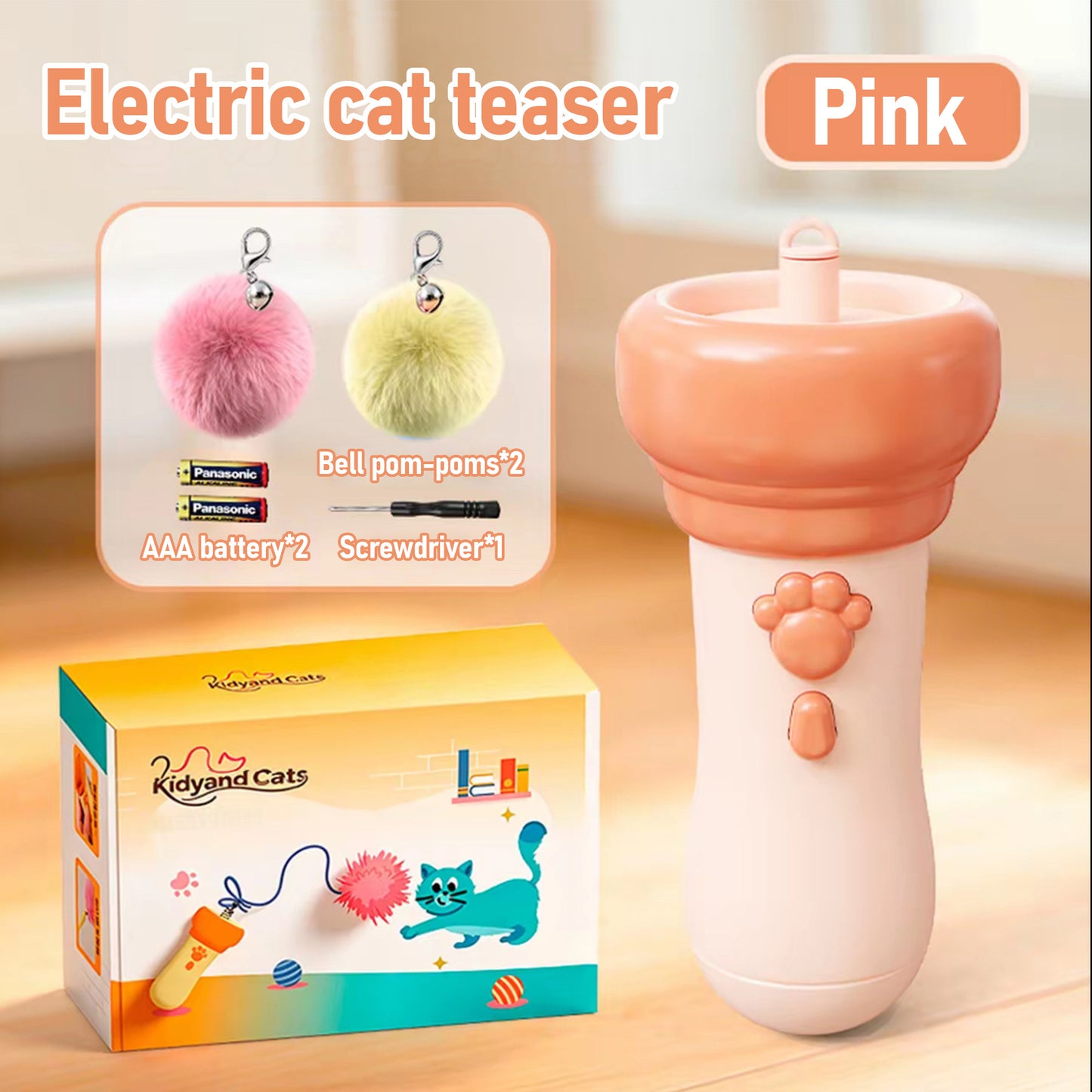 Cat Balls Fetch Toy with Retractable Rope and Fuzzy Ball
