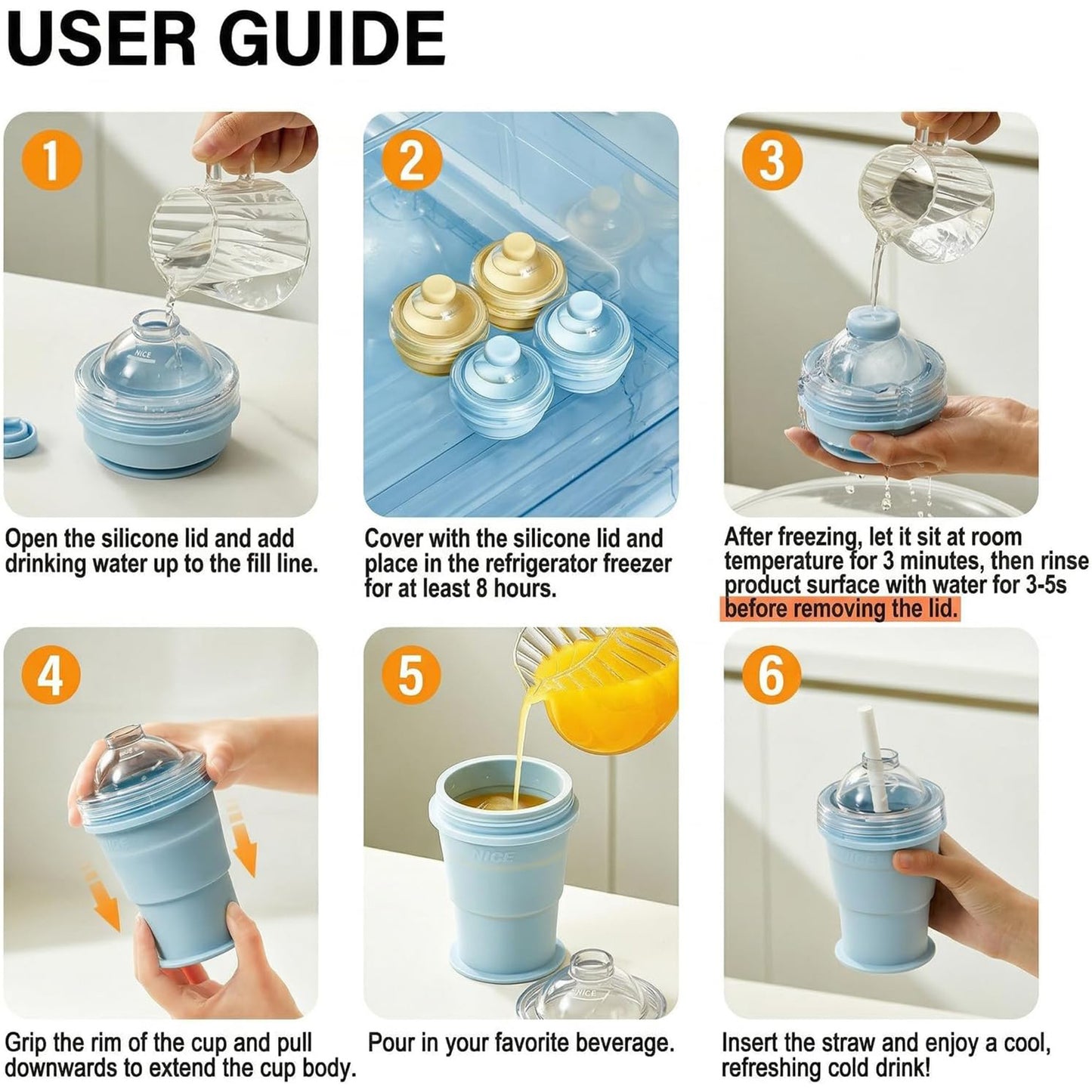 Collapsible Ice Ball Mold Cup with Straw – Large Silicone Ice Ball Maker, BPA-Free Tumbler for Summer Outings