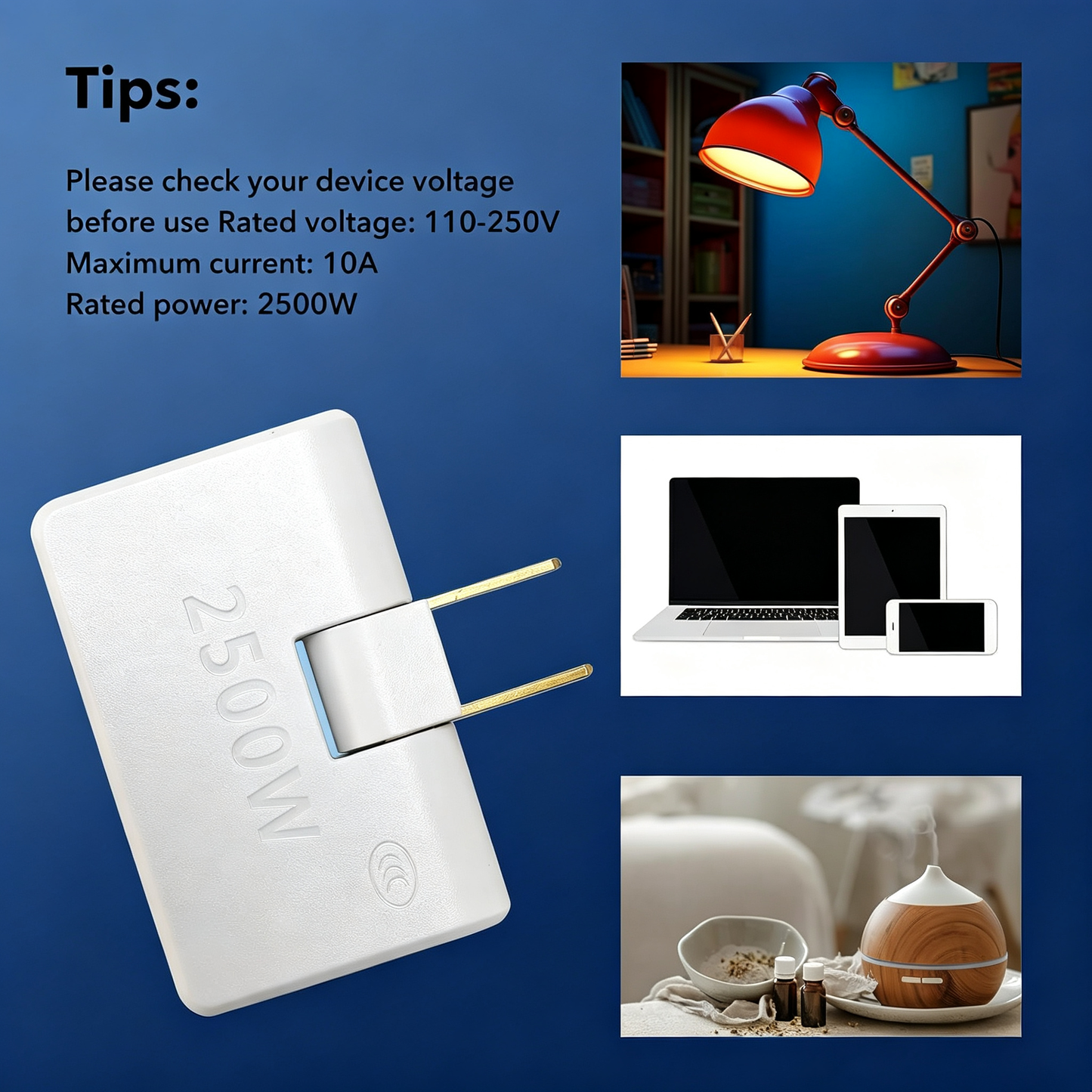 3 Way Flat Wall Outlet Extender AC Adapter