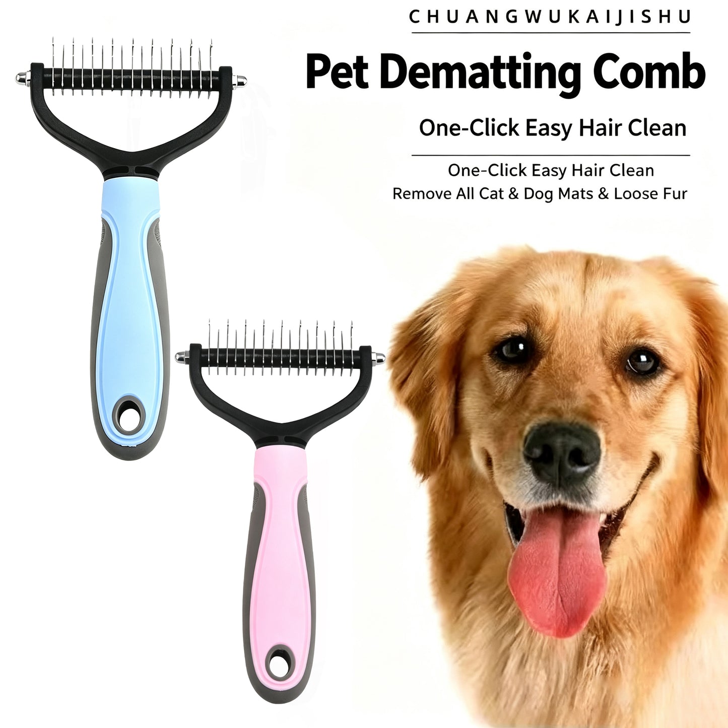 Double-Sided Deshedding Comb for Dogs & Cats – Stainless Steel Pet Grooming Tool with Non-Slip Handle