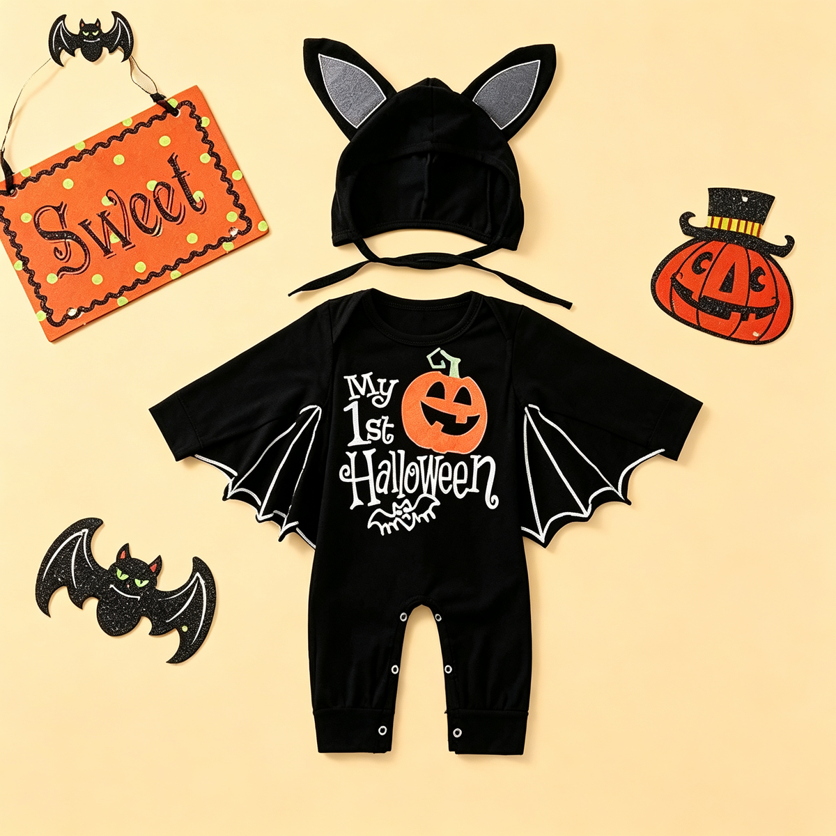 Baby Bat Costume Long Sleeve Romper With Hats