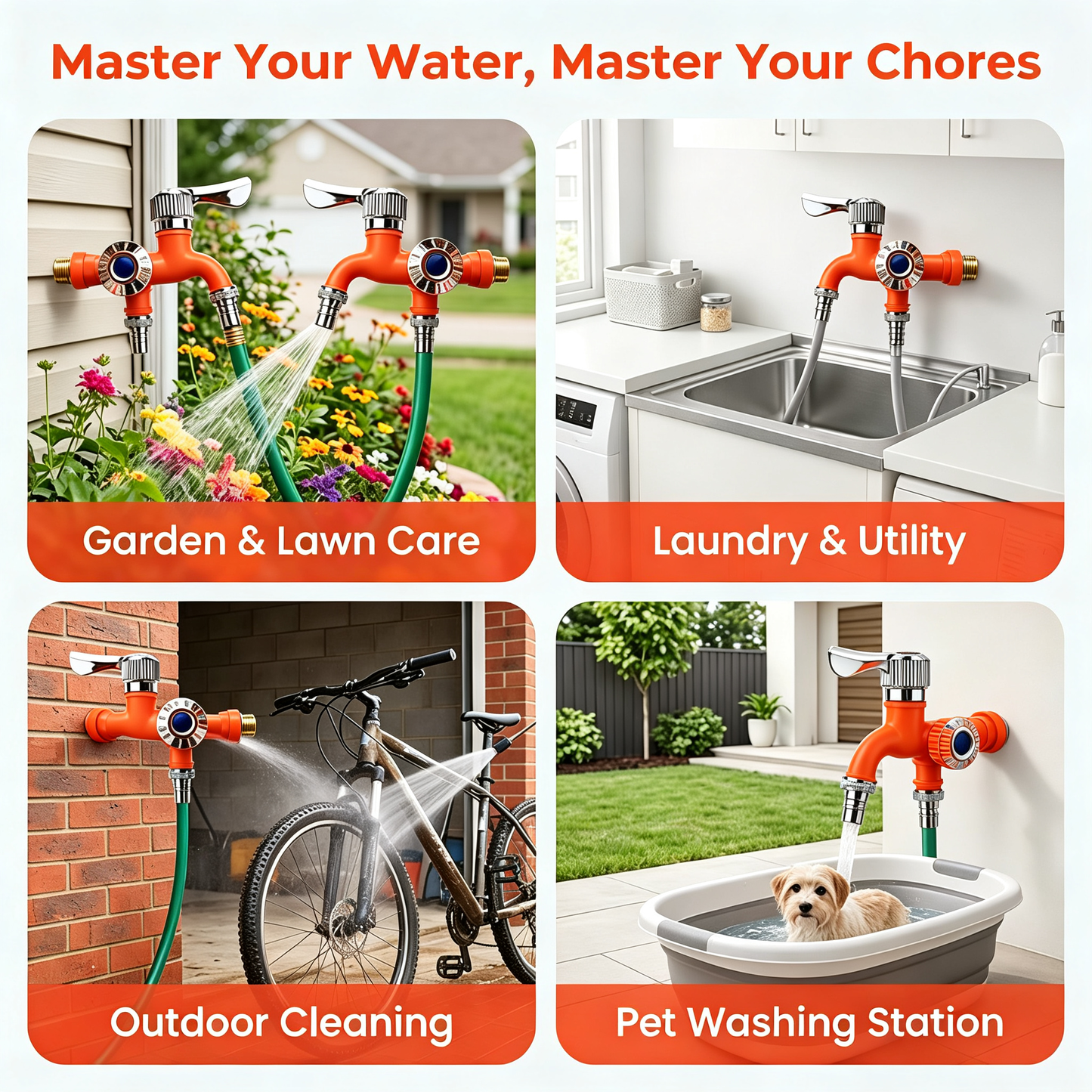 Dual Outlet Faucet Adapter for Mop Pool, Balcony, Bathroom