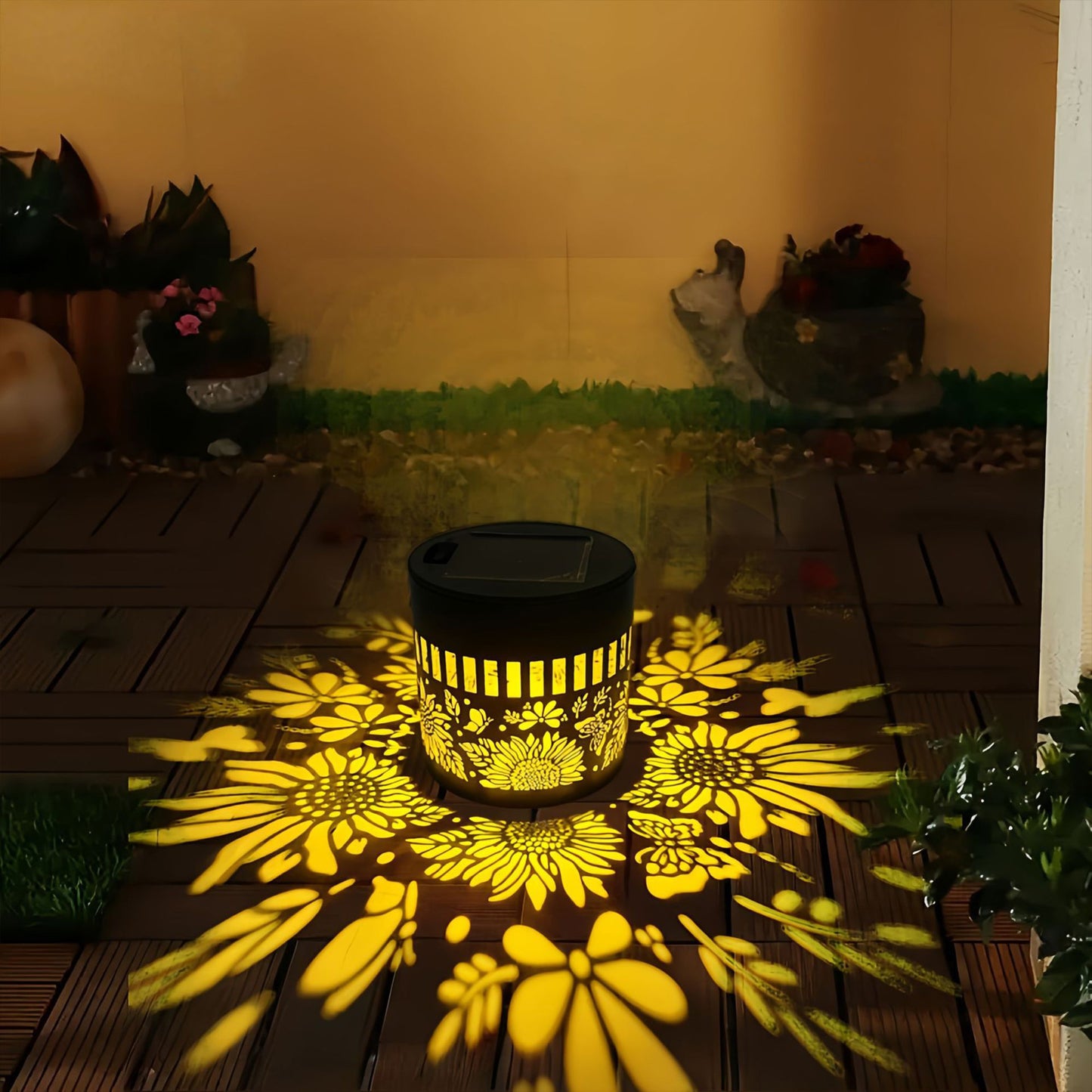 Solar Mandala Wall Light Outdoor Garden Fence Projector Lamp