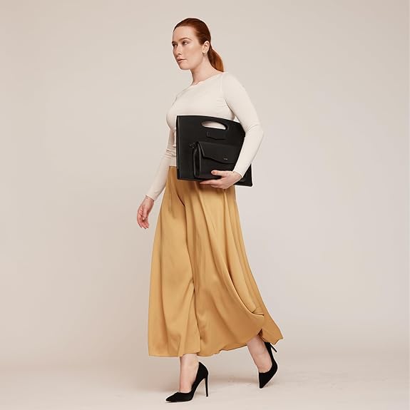 Fits up to 16" Laptop | Leather Sleeve for Women with Removable Clutch | Foldable Laptop Stand