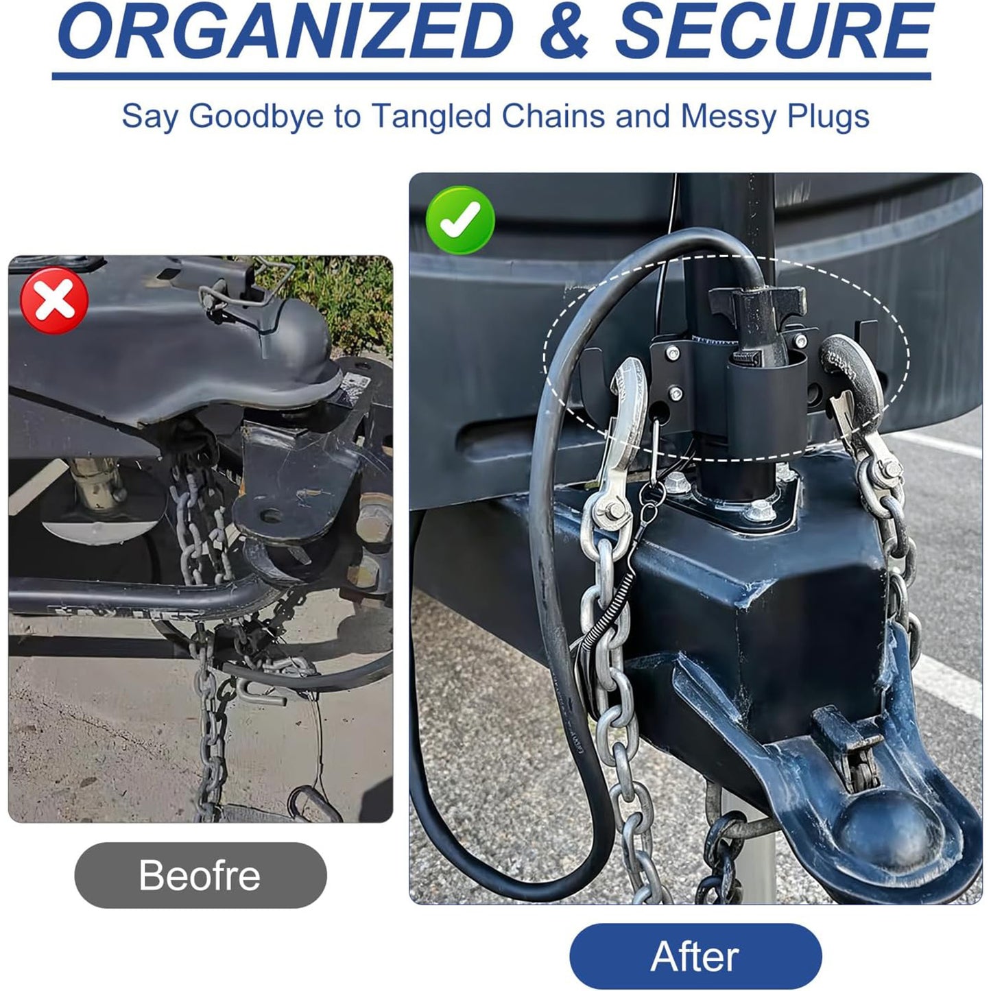 Aluminum RV Towing Chain Organizer & 7-Way Plug Holder