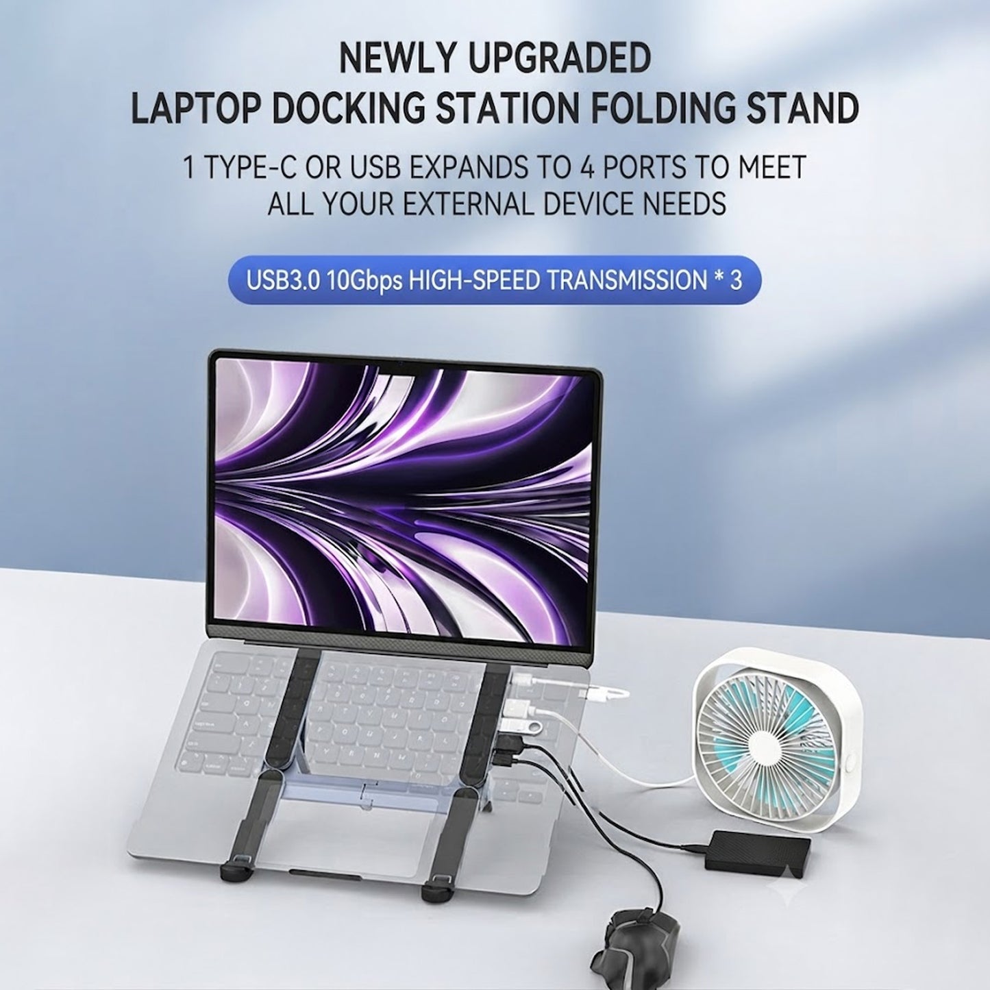 Ultra Compact Laptop Stand with 4 USB Ports for Travel, Library, Home, Office, Cafe