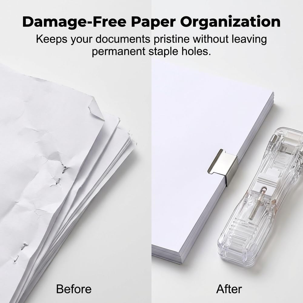 Portable Binder Clip Stapler with 100 Reusable Clips