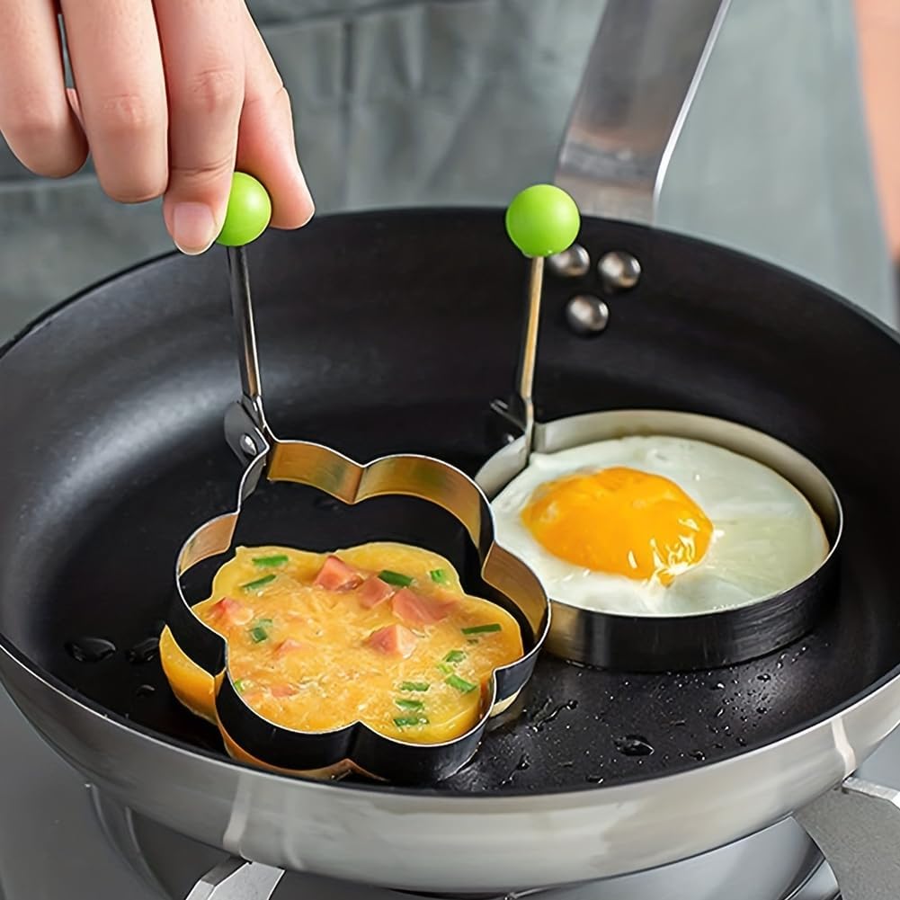 5 Pcs Pancake & Egg Molds – Stainless Steel Cooking Shapers for Griddle, Multiple Shapes, Easy to Clean