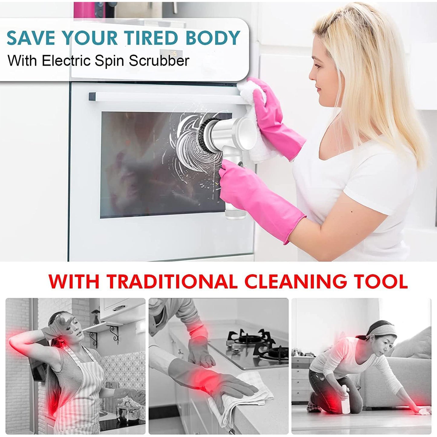 Electric Spin Scrubber with 5 Replaceable Brush Heads for Cleaning Kitchen Dish Sink Tub Floor Wall Tile Window