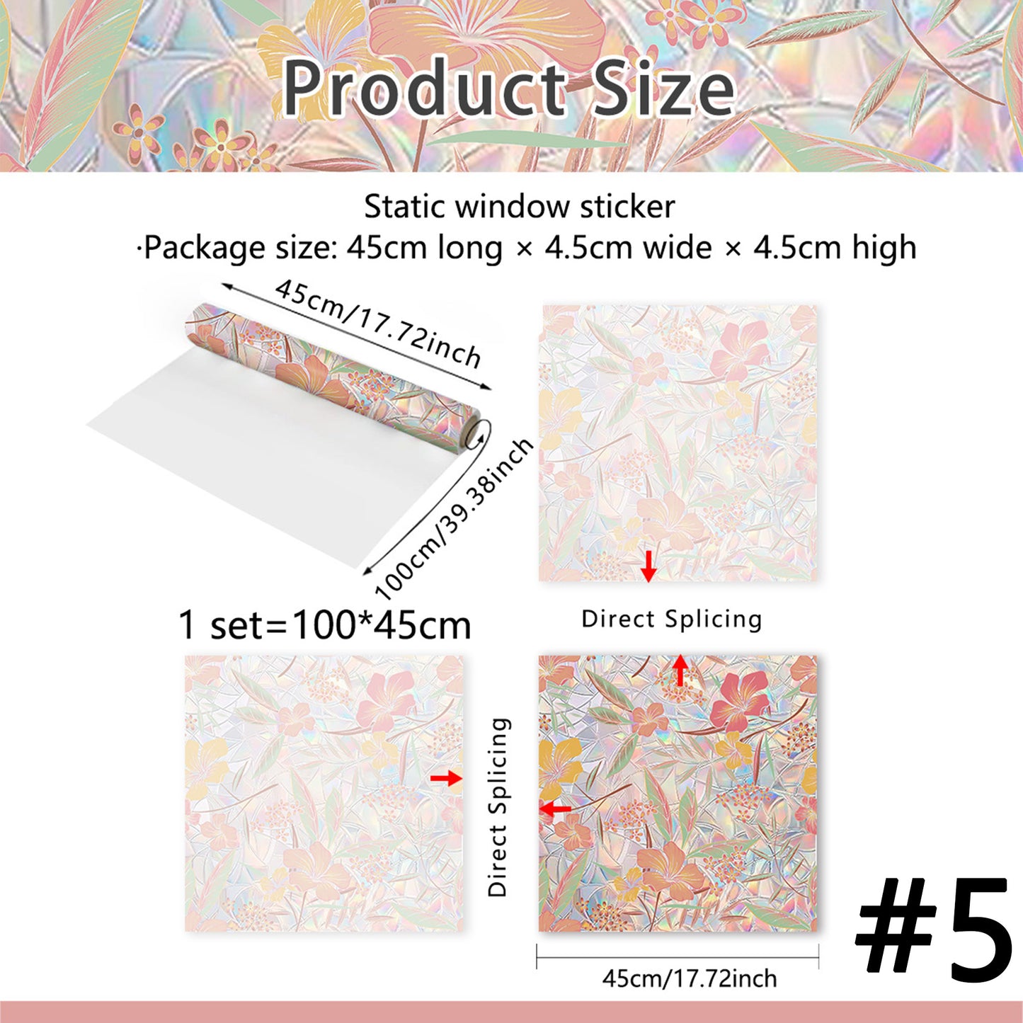 Floral Stained-Glass Style Privacy Window Film