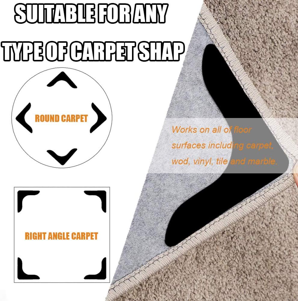 12 Pcs Rug Gripper Pads – Double-Sided Adhesive Anti-Slip Pads for Area Rugs on Hardwood, Tile & Laminate Floors