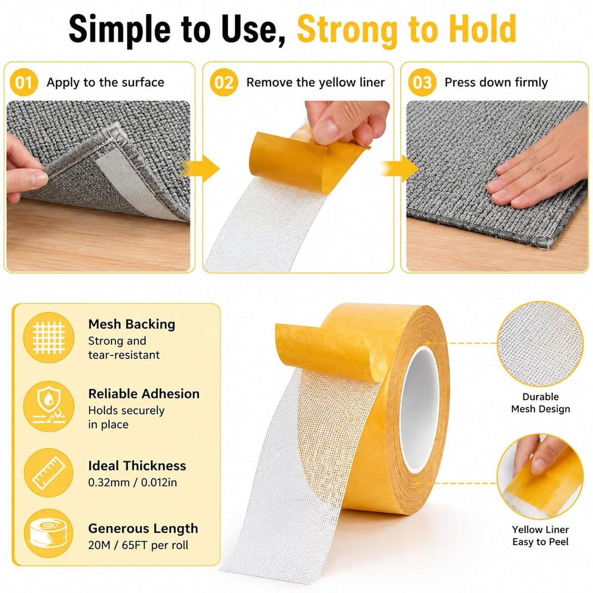 Double Sided Fabric Tape Heavy Duty for Clothes, Walls, Crafts, Rugs, Hem, Carpet, Woodworking