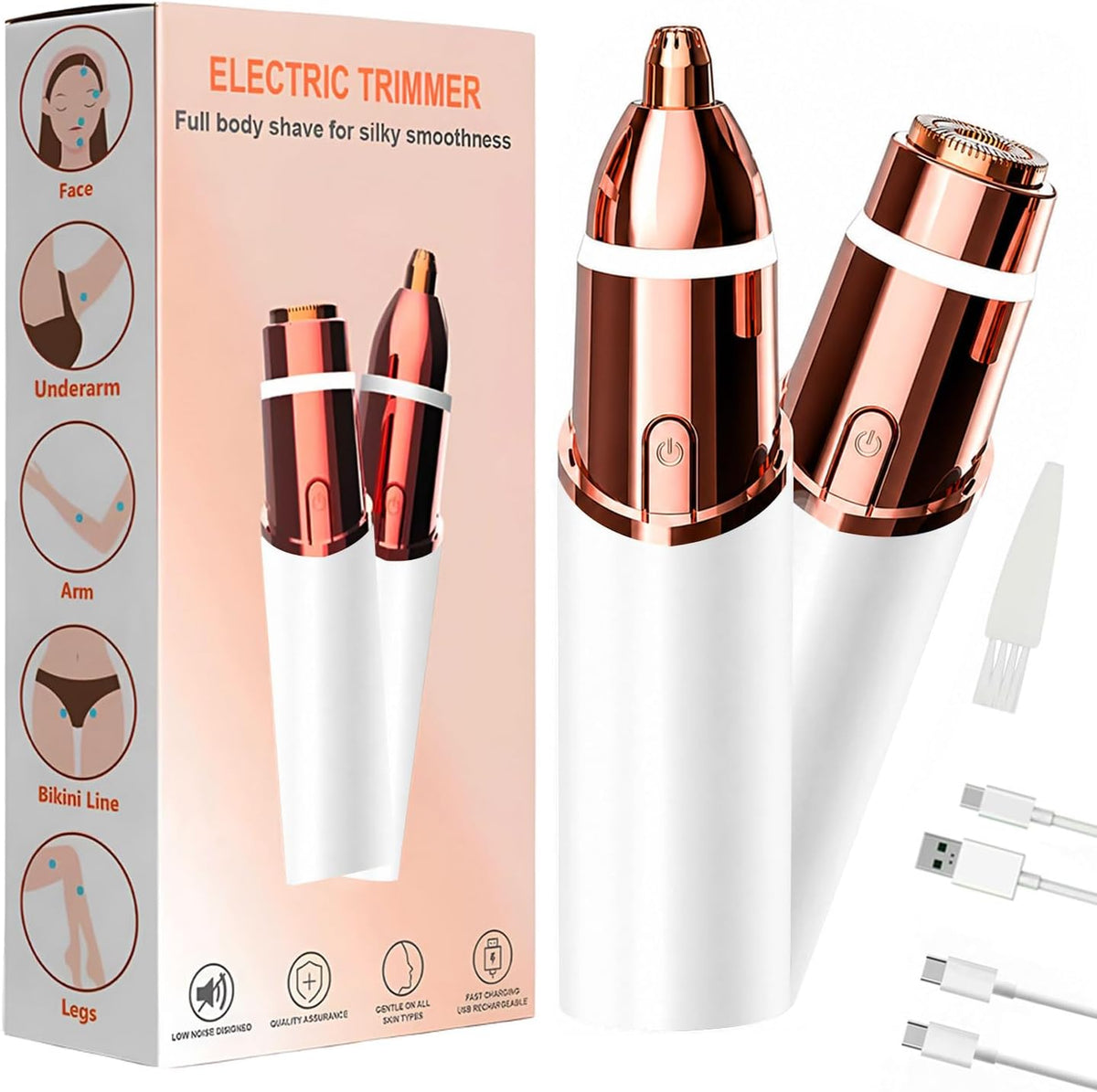 2-in-1 Face and Eyebrow Trimmer - Rechargeable Facial Shaver