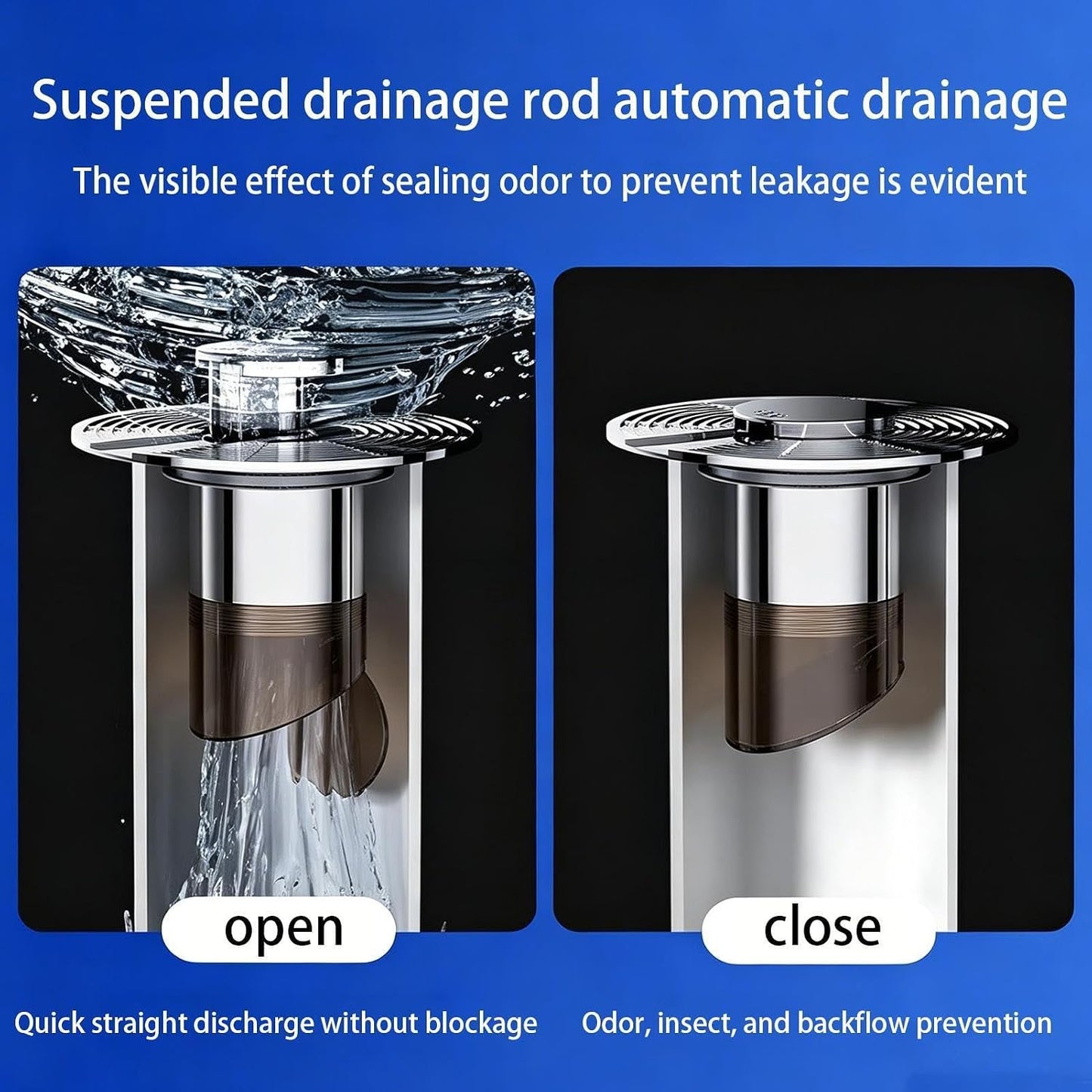Shower Drain Hair Catcher – Auto Floating Anti-Odor Floor Drain Plug for Bathroom, Kitchen & Basement