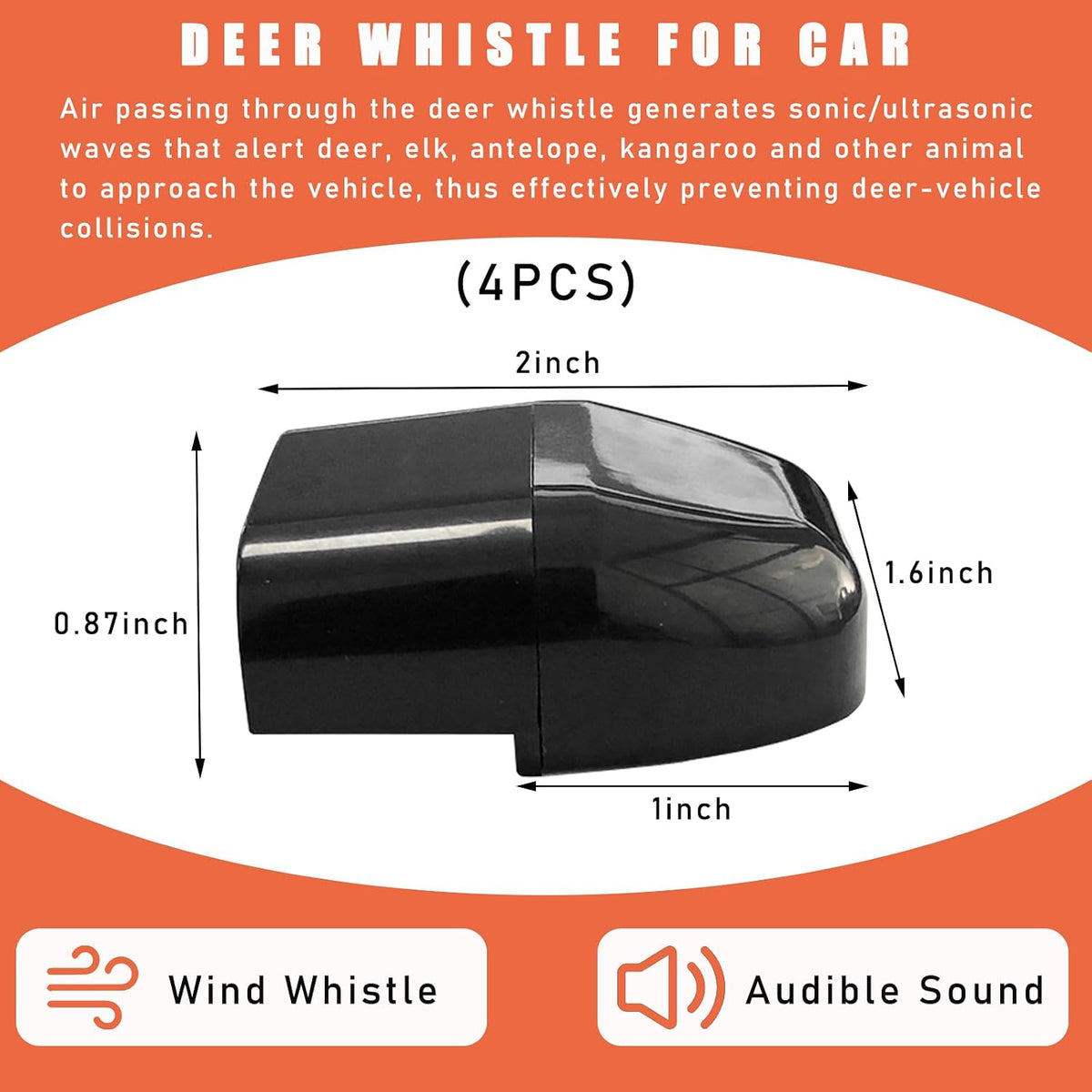 4 PCS Deer Whistles for Car, Universal Deer Horn with Rubber Pads