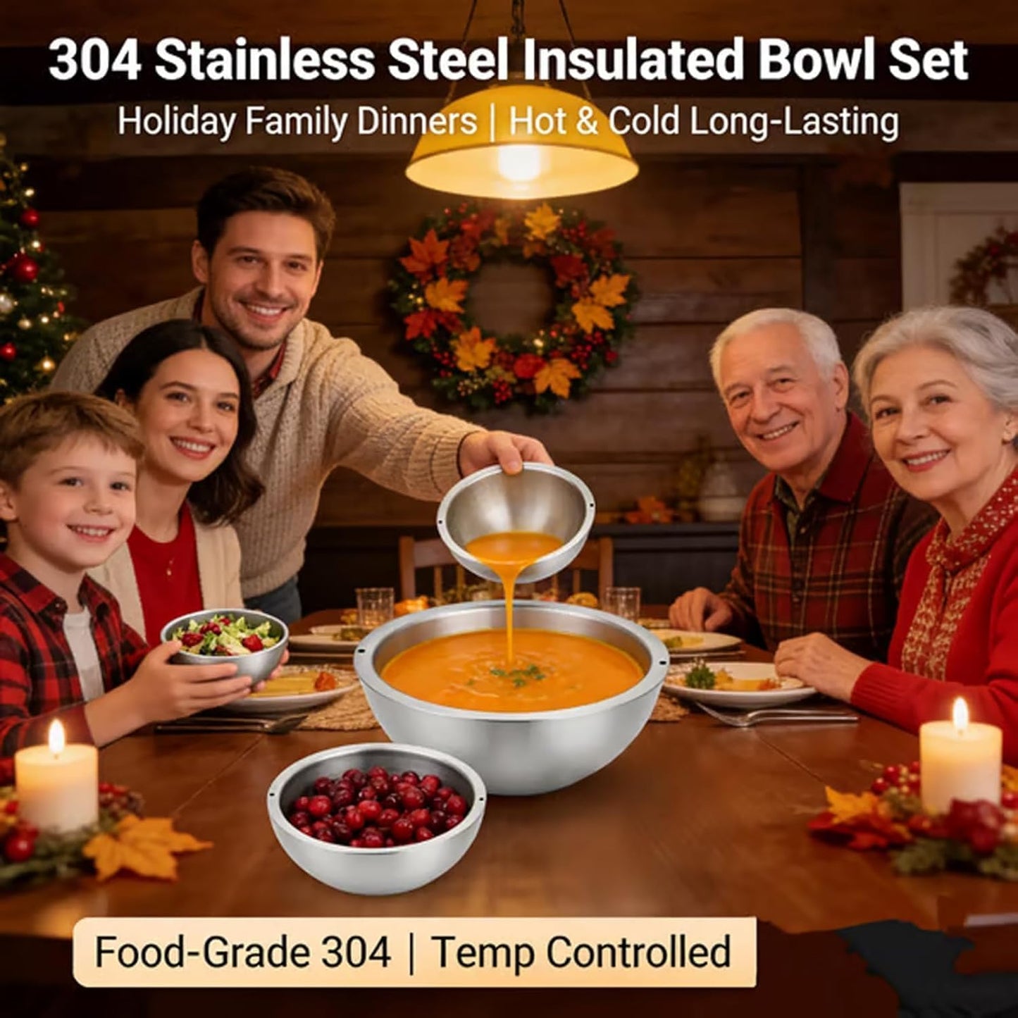 304 Stainless Steel Insulated Bowl, Chill Bowls You Freeze with 2 Water Injection Holes