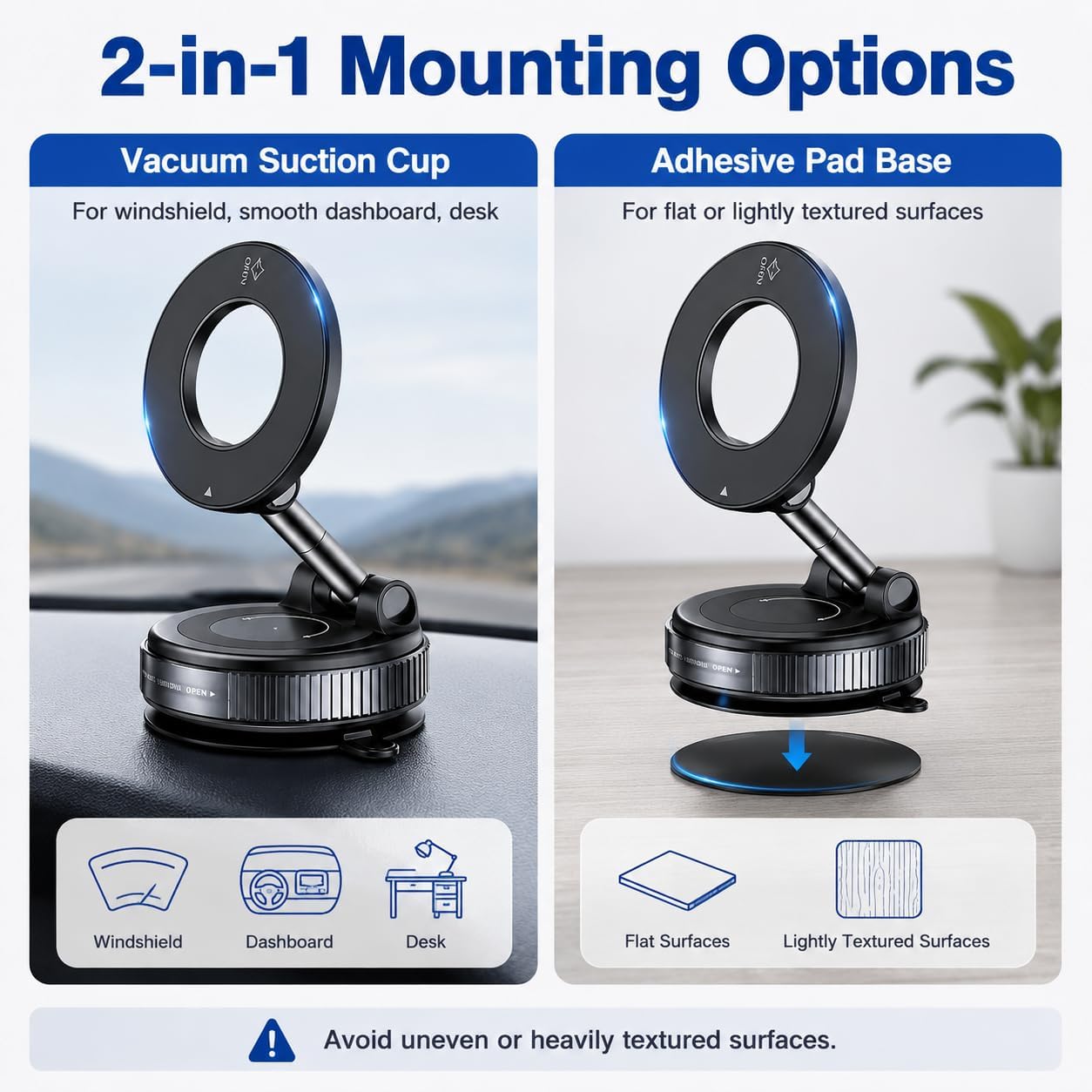 MagSafe Magnetic Car Phone Holder – 2-in-1 360° Rotating Suction Cup Mount for Dashboard & Windshield