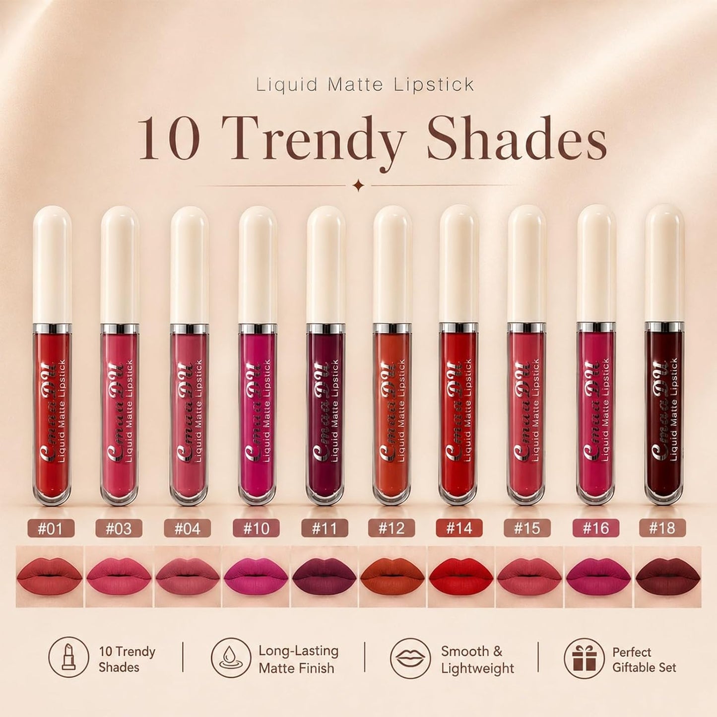 10Pcs Liquid Matte Matt Lipstick Set 24 hour Waterproof Lip Gloss
