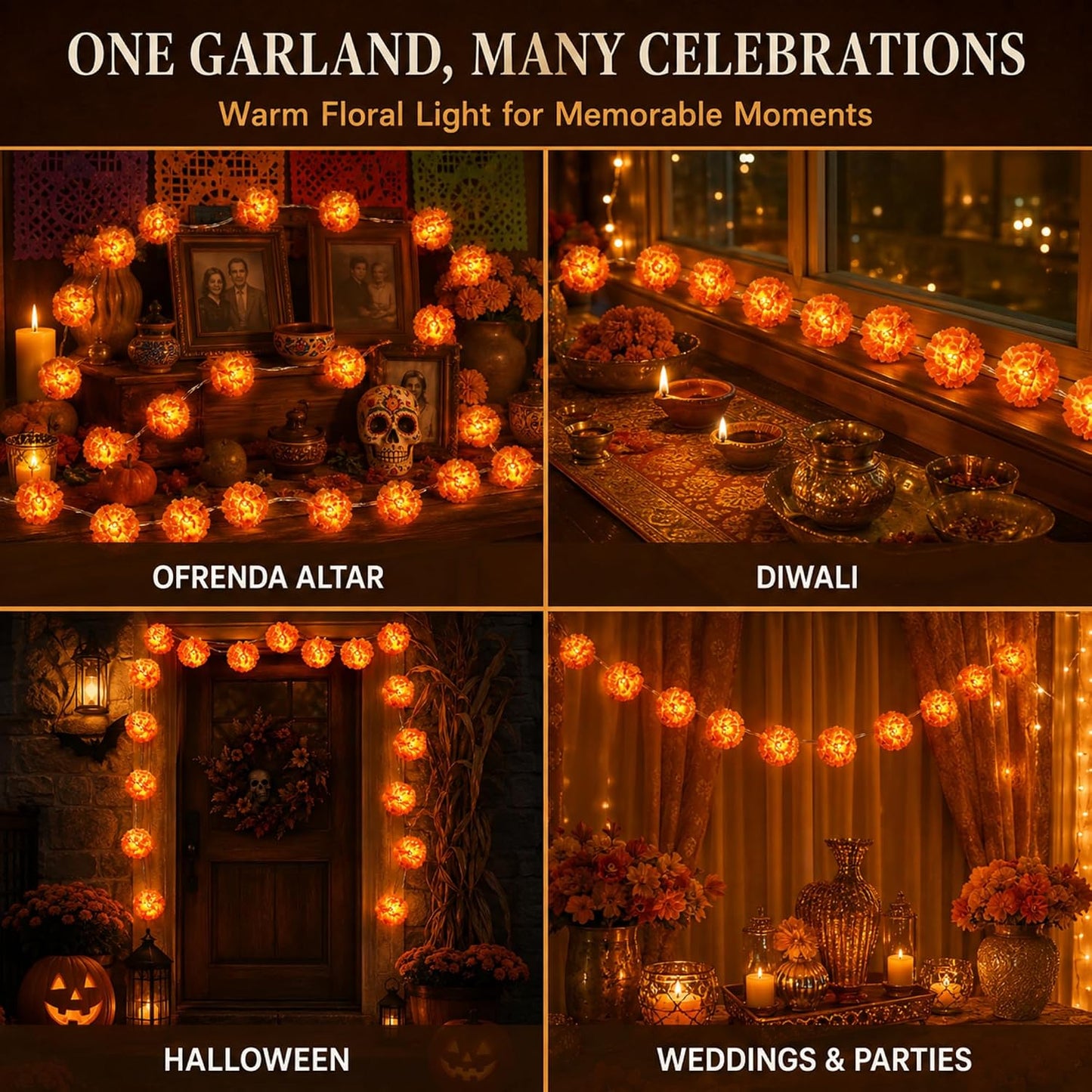 Lighted Marigold Garland String Lights 9.8 FT – 20 LED