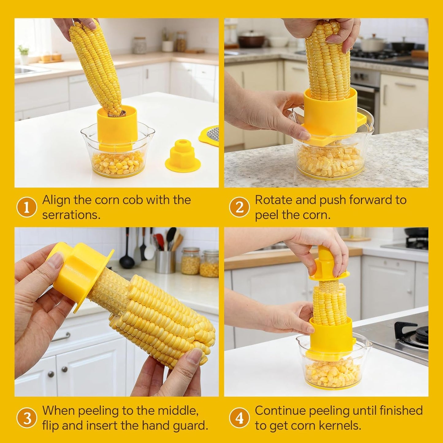 Corn Cob Stripper Tool, Corn Peeler for Corn on the Cob (Yellow)