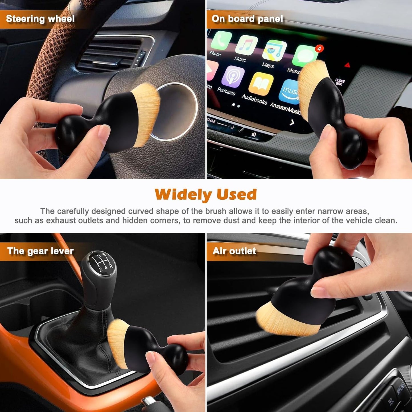 2PCS Car Interior Detailing Brushes – Soft Bristle Cleaning Brushes with Curved Design & Protective Covers