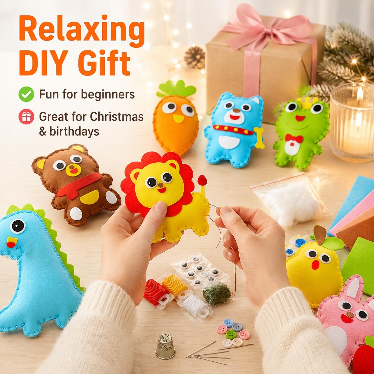 Kids Felt Sewing Craft Kit with Plastic Needles Thread Stuffing