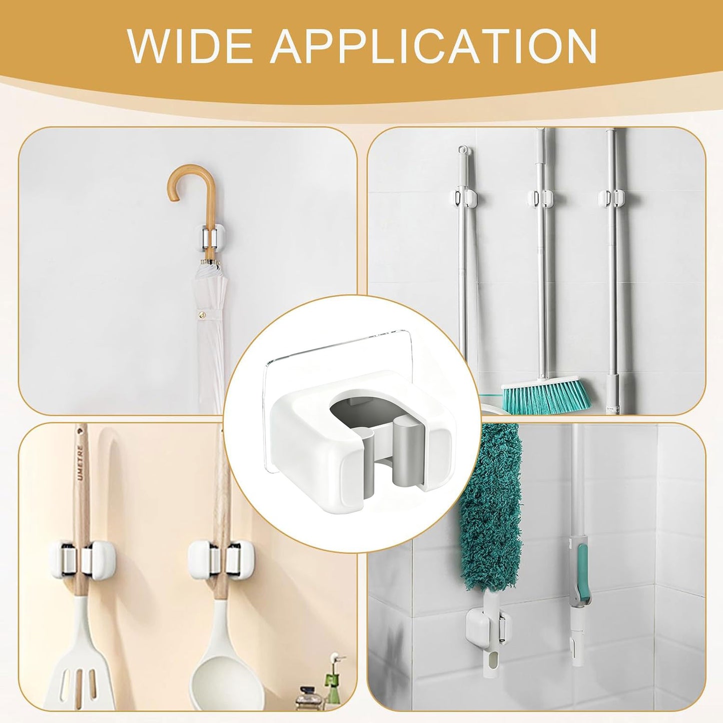 4 Pack / Set Wall-Mounted Self-Adhesive Broom Holder—No-Drill Storage Hook