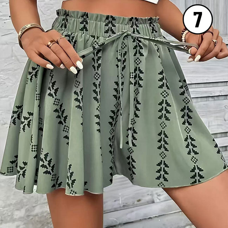 Women's Ditsy Floral Elastic Waist Skort Ruffle Hem Boho Short Skirt Skorts