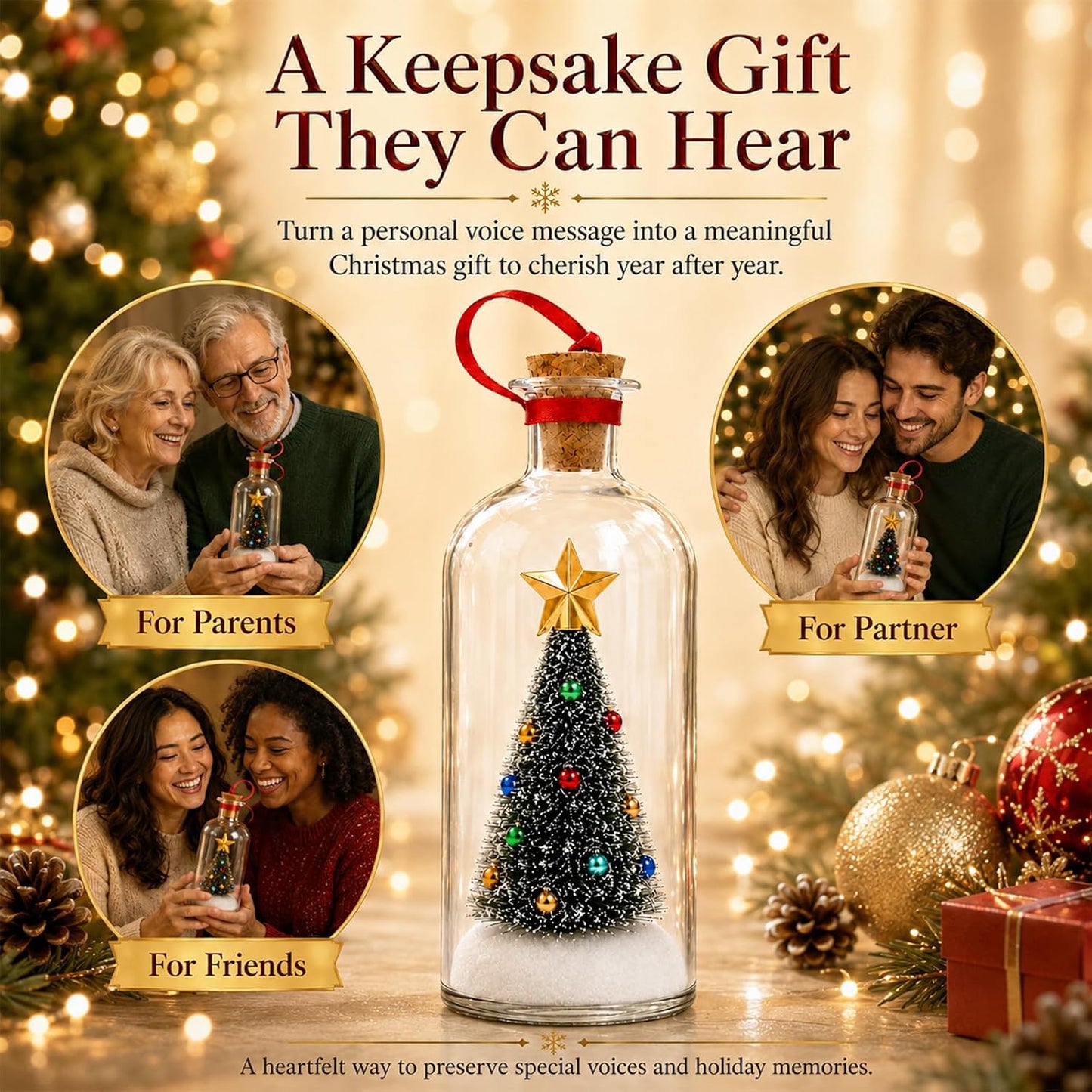 Glass Holiday Decoration 30-Second Voice Recording Keepsake
