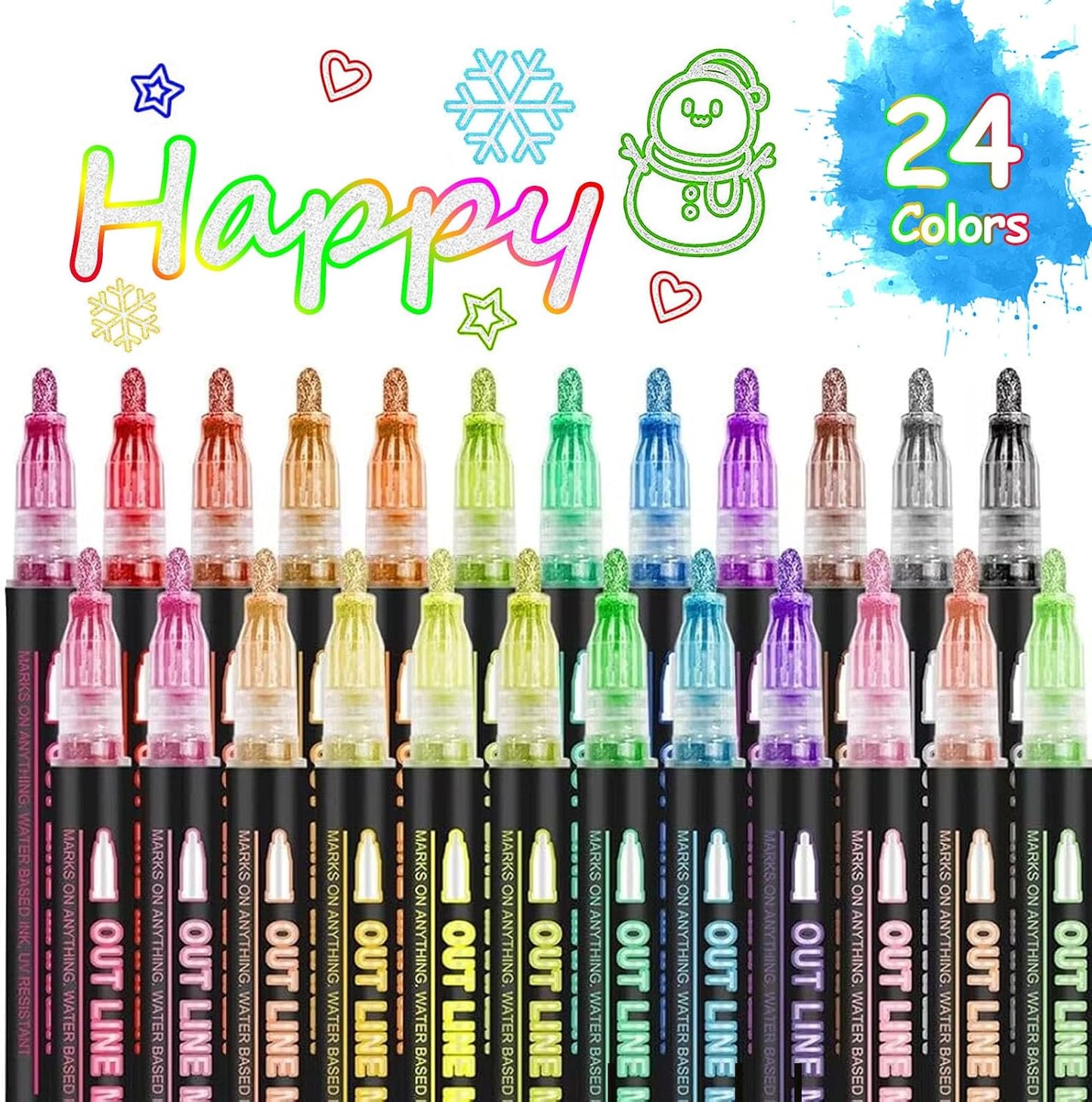 Double-Line Outline Pens Set – DIY Colorful Highlighter Markers