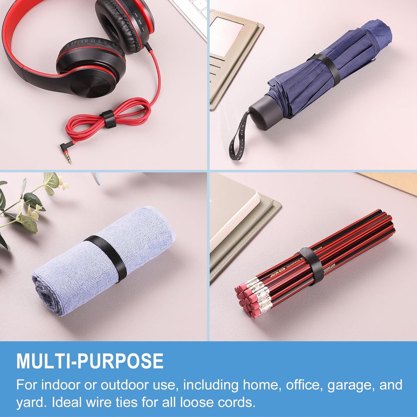 50 Pcs Multicolor Cable Ties – Reusable Nylon Fabric Fastening Straps for Cable Management & Organization