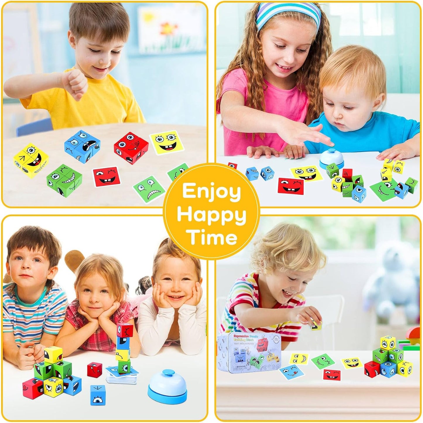 Wooden Face Changing Magic Cube Building Blocks Game with Bell