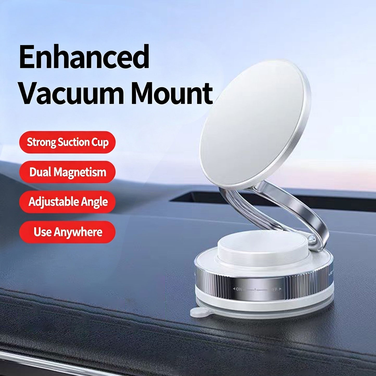Vacuum & Magnetic Phone Holder — Foldable, Adjustable, and 360° Rotatable