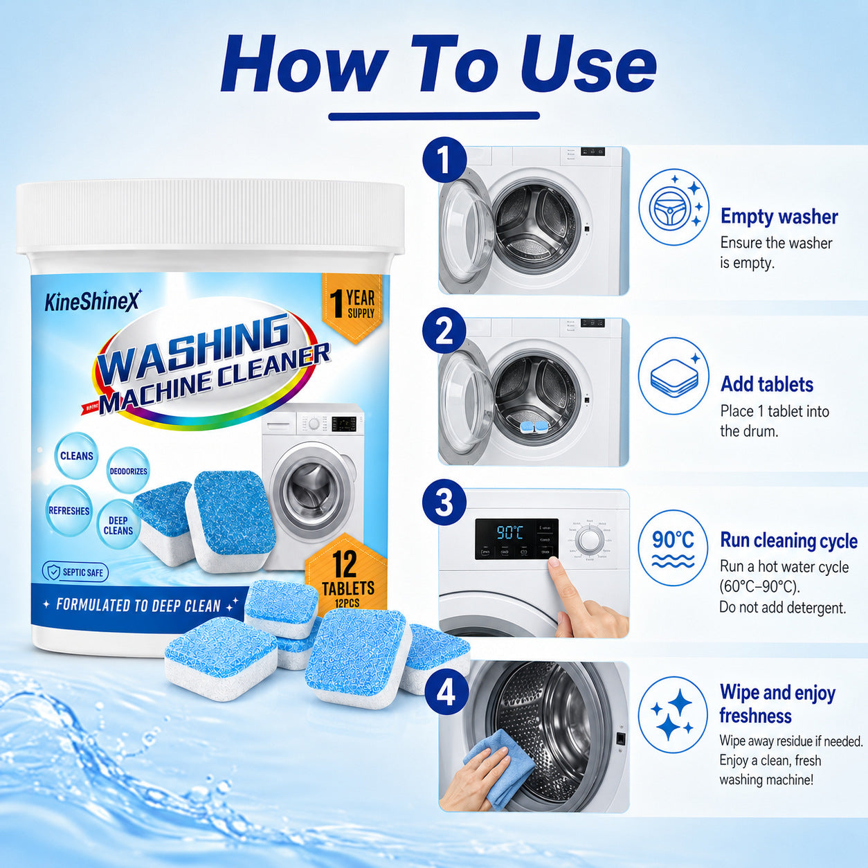 12 Pack Washing Machine Cleaner Tablets