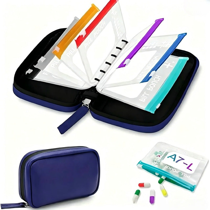 Reusable Bag with Transparent Pockets, Daily Supplement Organizer, Portable Pack with Secure Zipper