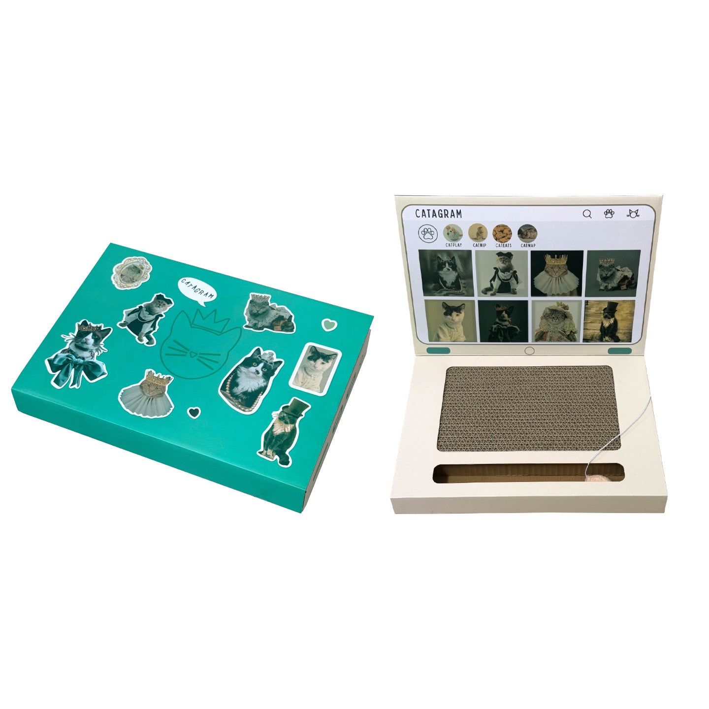 Laptop-Shaped Corrugated Cardboard Cat Scratcher With Ball Track Toy