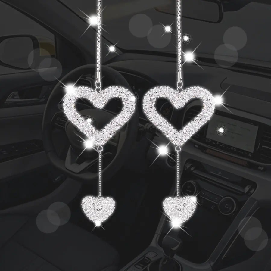 Bling Star Heart Diamond Car Rearview Mirror Pendant