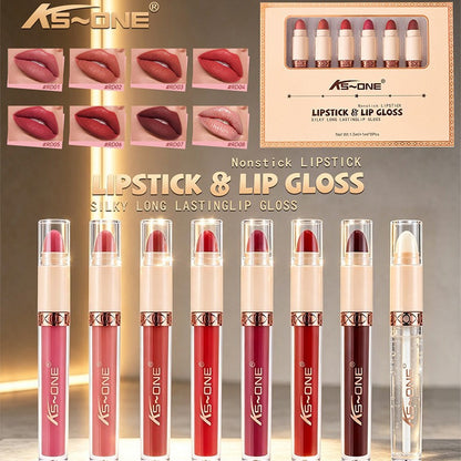 8-Piece Non-Stick Lipstick & Lip Glaze 2-in-1 Lip Color Set