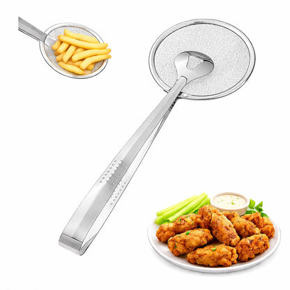 2-in-1 Frying Strainer with Clip Tongs