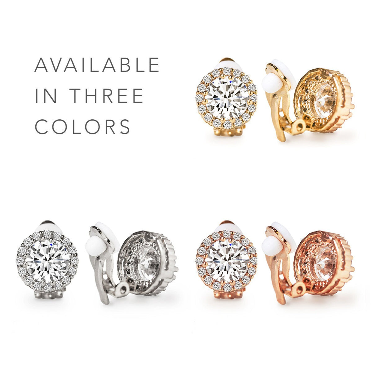 Round Halo Crystal Clip On Earrings