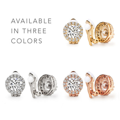 Round Halo Crystal Clip On Earrings