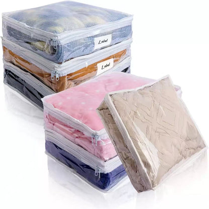 3 Pack Clear Zippered Plastic Clothes Storage Bags