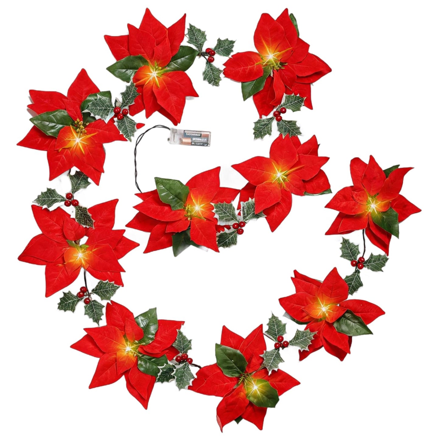 LED Poinsettia String Lights Christmas Garland