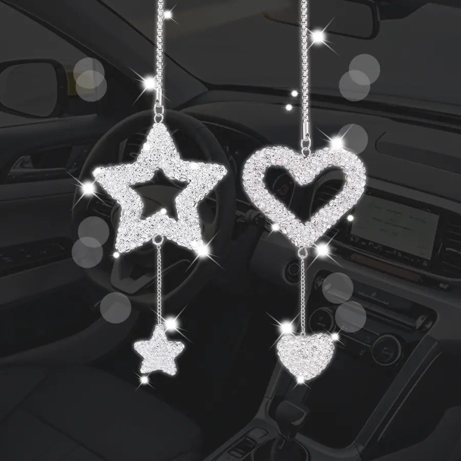 Bling Star Heart Diamond Car Rearview Mirror Pendant