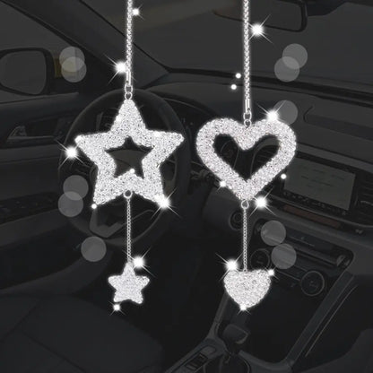 Bling Star Heart Diamond Car Rearview Mirror Pendant