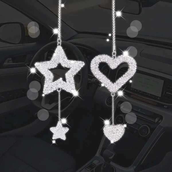 Bling Star Heart Diamond Car Rearview Mirror Pendant