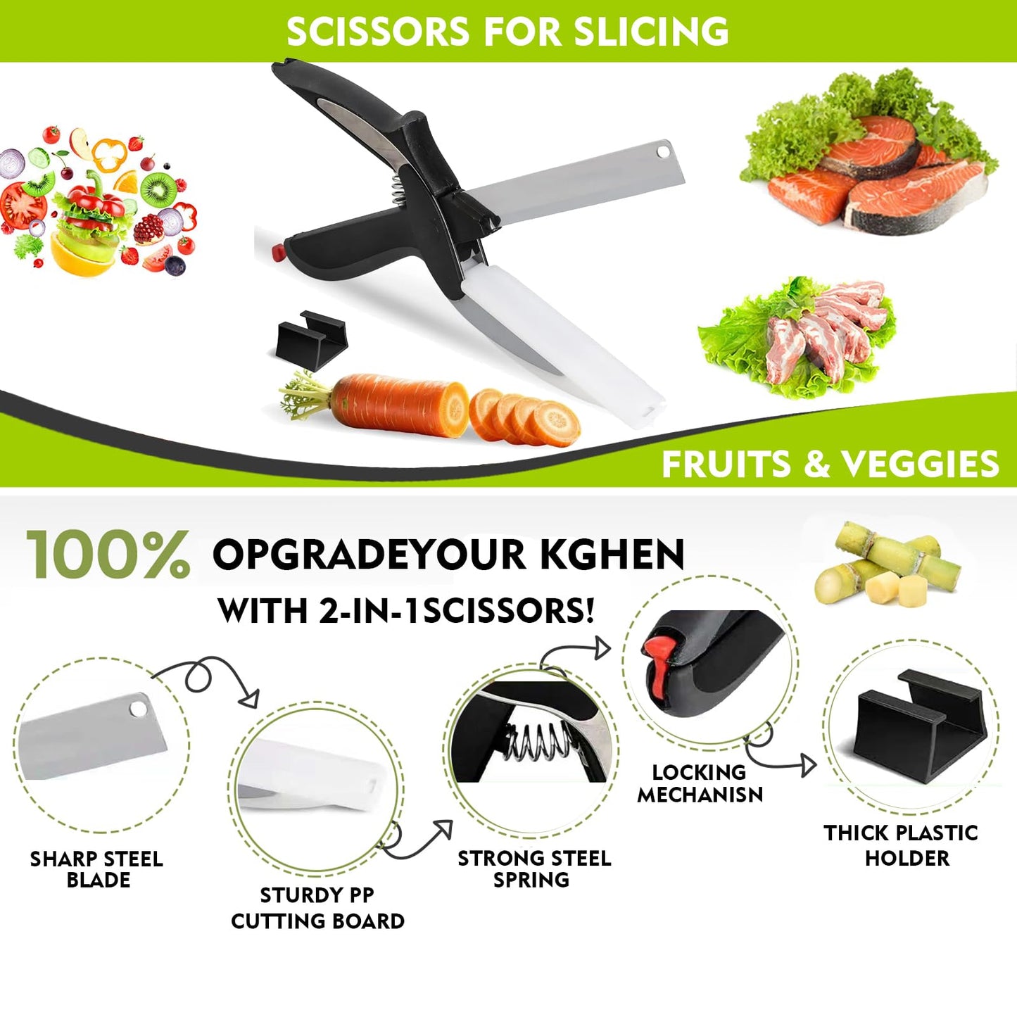 2 In 1 Kitchen Scissors With Cutting Board