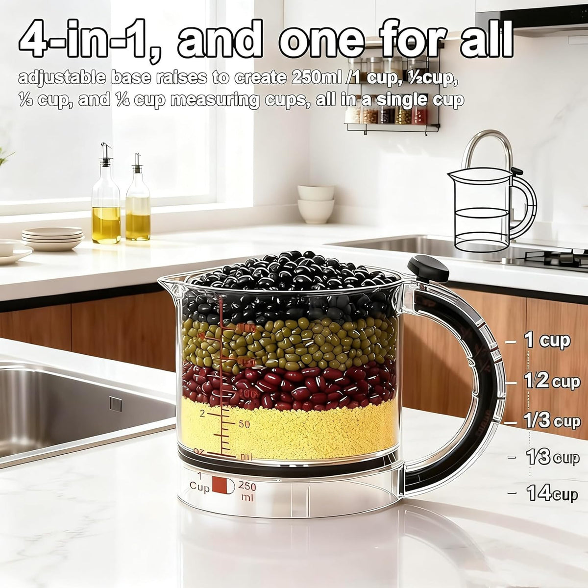 4-In-1 Adjustable Measuring Cup For Liquid & Dry