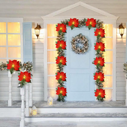 LED Poinsettia String Lights Christmas Garland